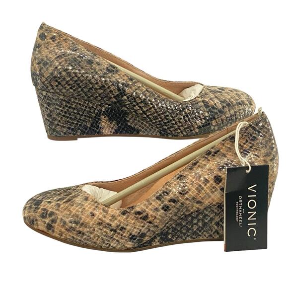 Vionic Antonia Snake Print Leather Wedges Women’s Size 5 Orthopedic Comfort Heel - Picture 4 of 12